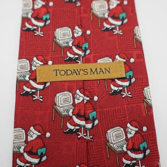 Today's Man Red‎ Christmas Santa Computer Woven Short Wide Silk Tie - Picture 3 of 6